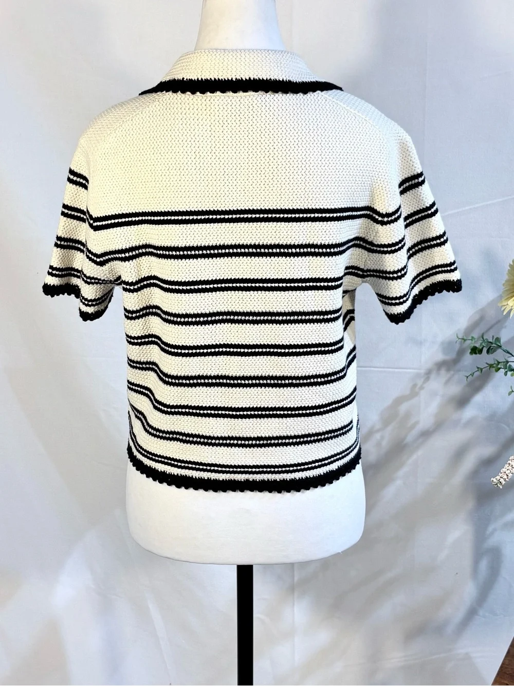 💥NWT J.Crew Photo Sample Striped Crochet Knit Sweater Shirt Cotton Sz M🧡